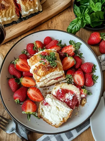 Fluffy Strawberry Shortcake Cheesecake Roll