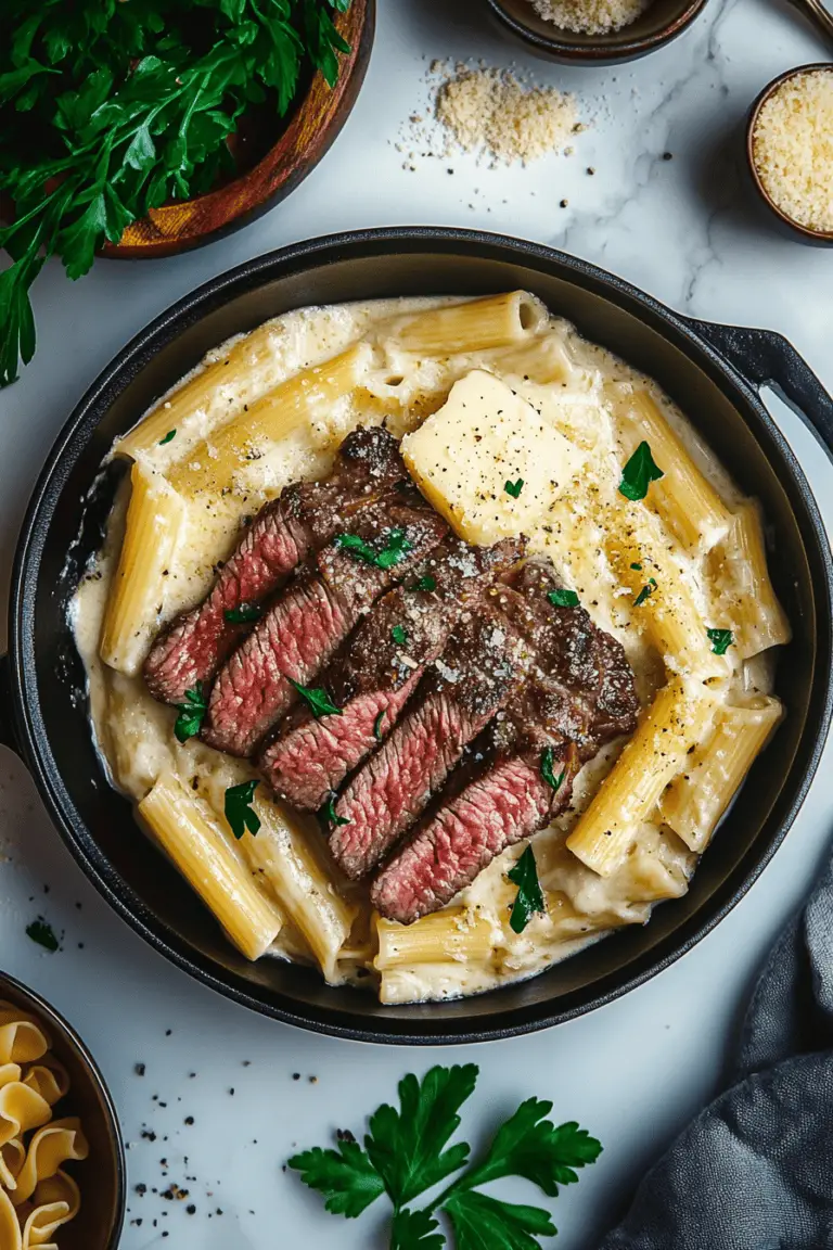 Garlic Butter Steak with Creamy Parmesan Rigatoni – Dishes Recipe
